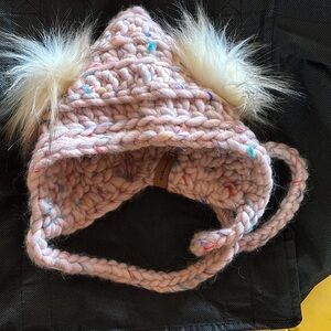 Norm and Lou knit baby hat with Pom poms